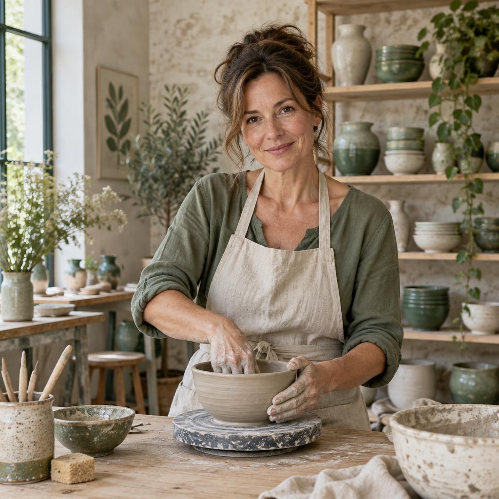Une artisane dans son atelier de poterie
