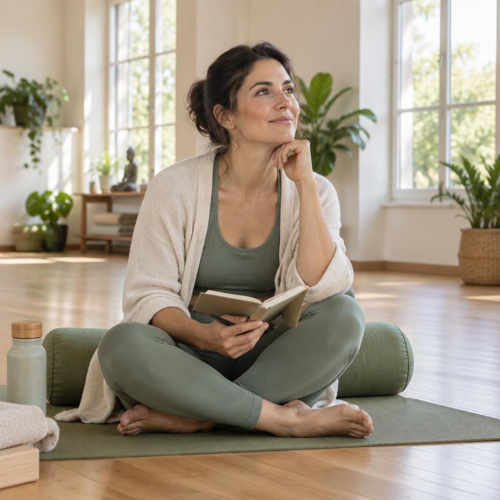 Une coach bien-être réfléchit dans son studio de yoga